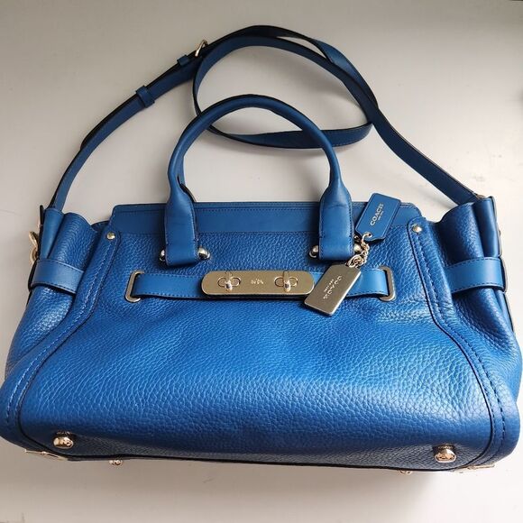 Coach Swagger Pebble Leather Tote In Denim - Picture 9 of 16